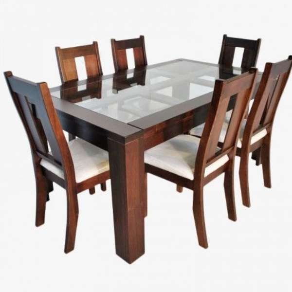 6 Seater Wooden Table with Glasstop